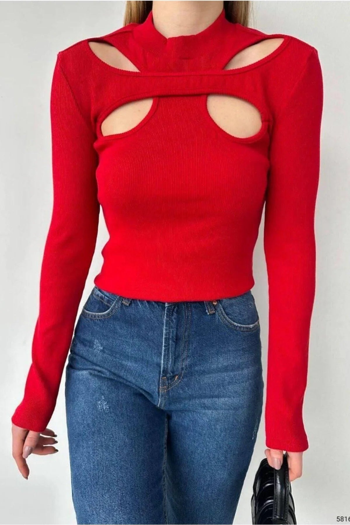 Sandy Kumaş Yaka Uzun Kollu Dik Bluz