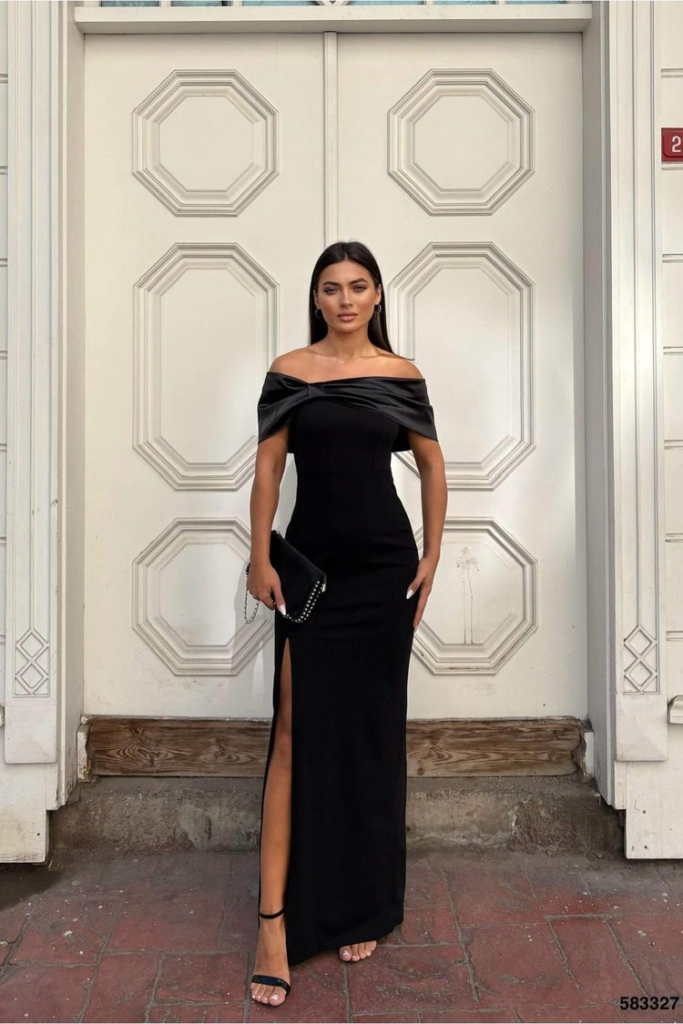Carmen Detaylı Elbise Abiye Yaka Fiyonk